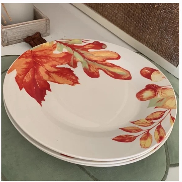 FALL THEMED CERAMIC DINNER PLATES SET OF 4 NWT - Picture 4 of 7